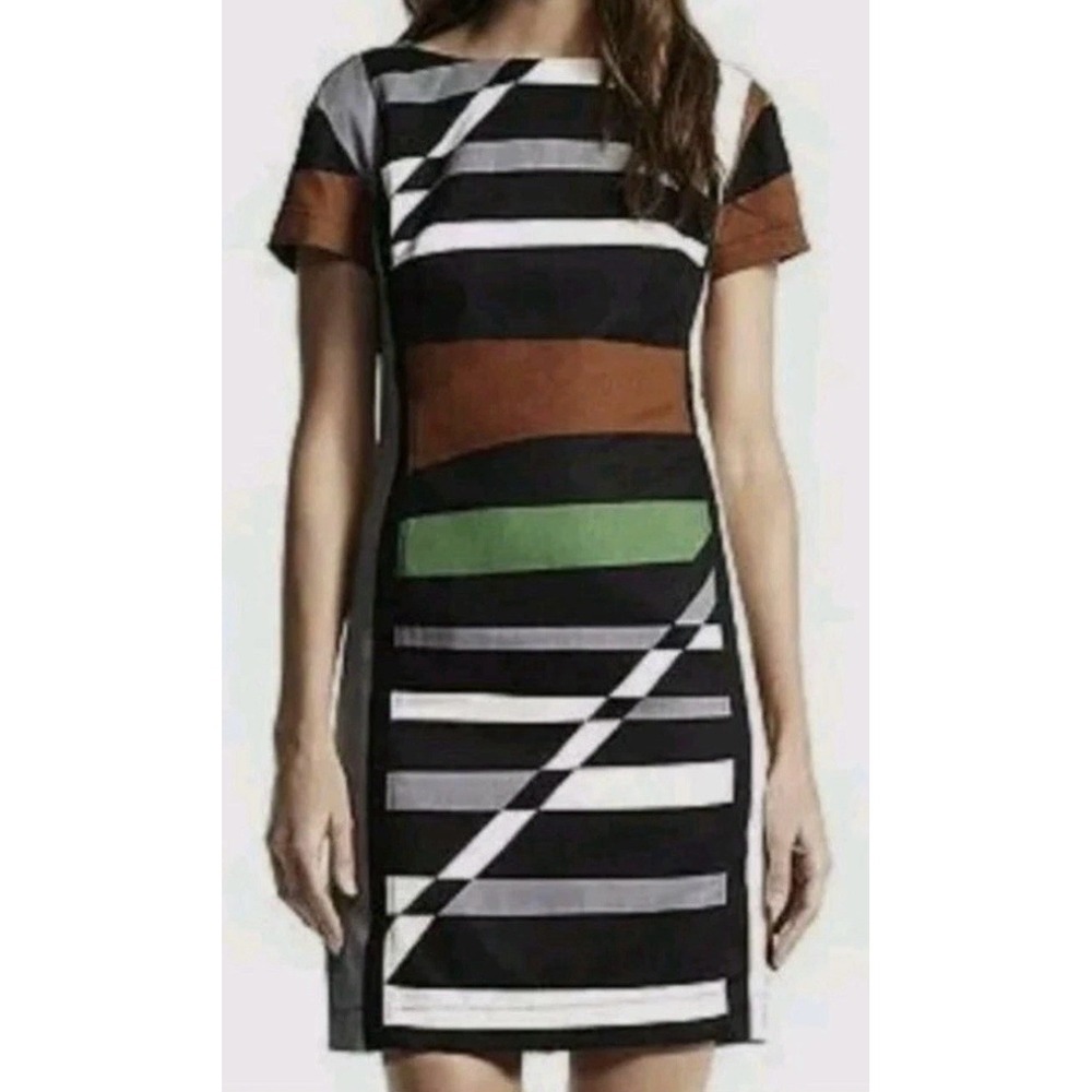 Derek Lam for DesigNation Geometric Colorblock Linen Blend Mini Dress Sz 4 Mod